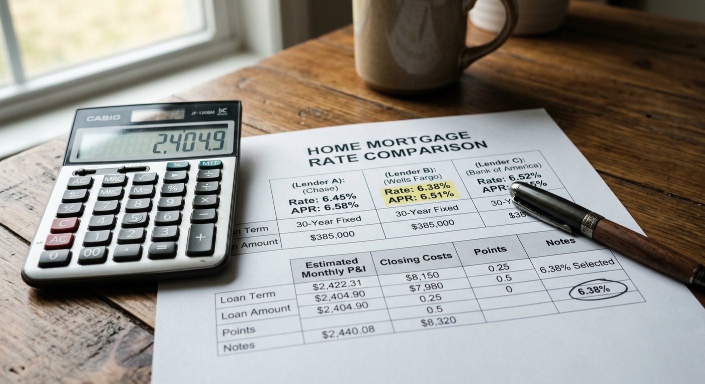 Document de comparaison de taux de crédit immobilier posé sur un bureau